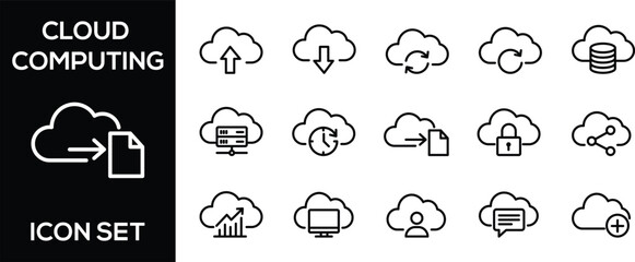 Fototapeta premium Cloud Computing Services and Data Management Line Icon Set