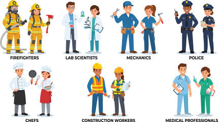 Fototapeta premium Cartoon Professionals in Various Occupations, Illustrating Diverse Careers