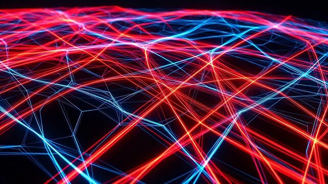 Abstract network of red and blue lines