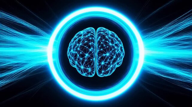 Digital brain with glowing circle
