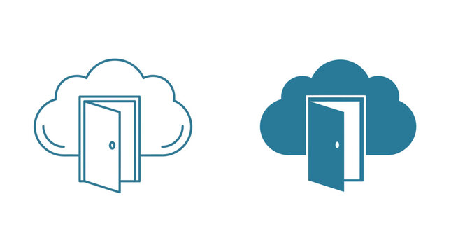Cloud Computing Open Door Concept Icons Blue and Outline