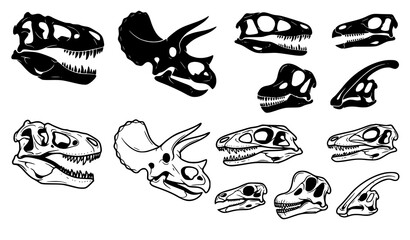 Black and Outline Dinosaur Skull Icon Collection Vector EPS 10 Illustration © joy