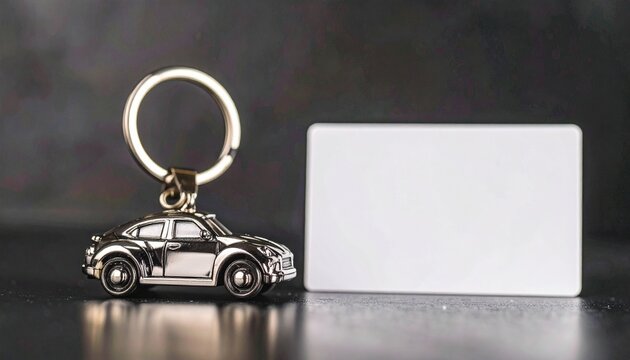 key chain like mini house and mini car, and id card on the table, in the meeting room, symbol of mortgage and auto loan