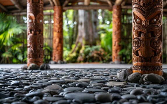 Traditional M?ori Healing Ceremony Setting in Open Air New Zealand Space