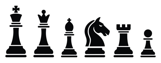 Chess icon set, modern flat and outline style icons representing chess pieces and board strategy, minimal design elements for game interface, vector illustration eps 10. ©    