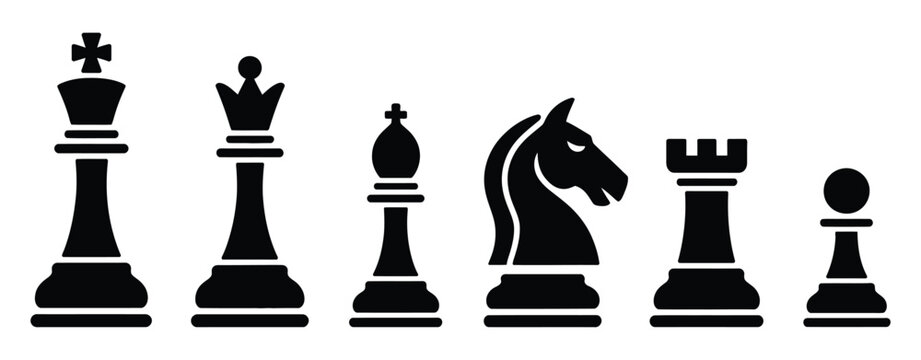 Chess icon set, modern flat and outline style icons representing chess pieces and board strategy, minimal design elements for game interface, vector illustration eps 10.