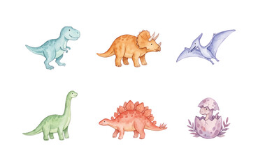 Watercolor dinosaur icons set isolated on white background © Dwi