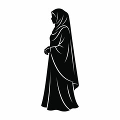 Naklejka premium Silhouette of a woman wearing a hijab and abaya standing in profile, isolated on white background