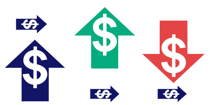 Financial trend arrows with dollar signs on White background 