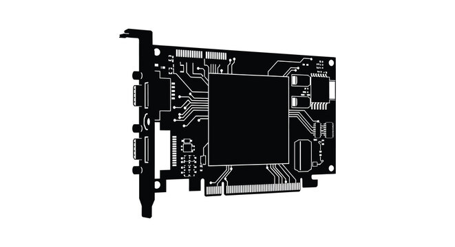 computer graphics card isolated on a white background silhouette
