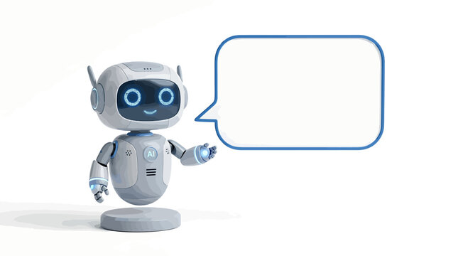 Friendly artificial intelligence robot with empty speech bubble