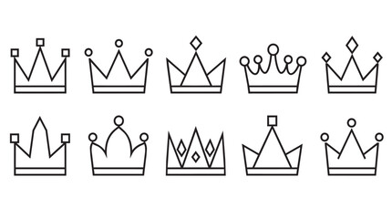 Set of ten minimalist crown icons in thin line style © reged