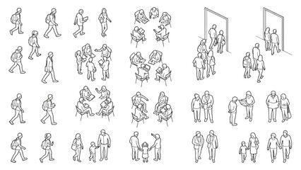 Fototapeta premium Educational People CAD Blocks Collection with Students, Study Groups and Campus Users