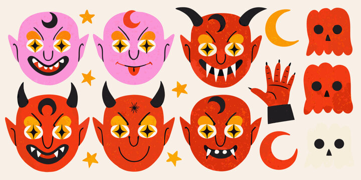Demon And Ghost Character Collection Hand Drawn Vector Illustration