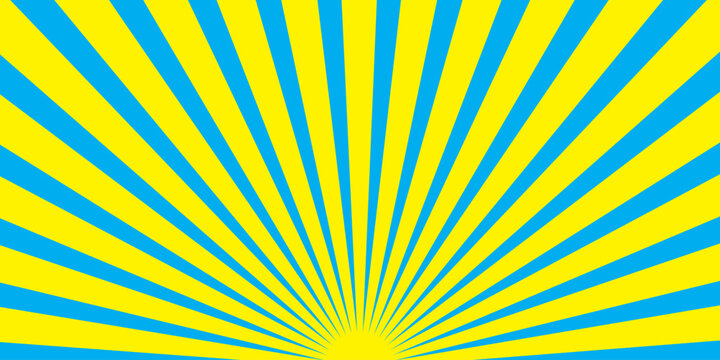 Yellow sunbeams or sun rays background with dots pop art design. Vector abstract background with dispersive, divergent halftone light beams