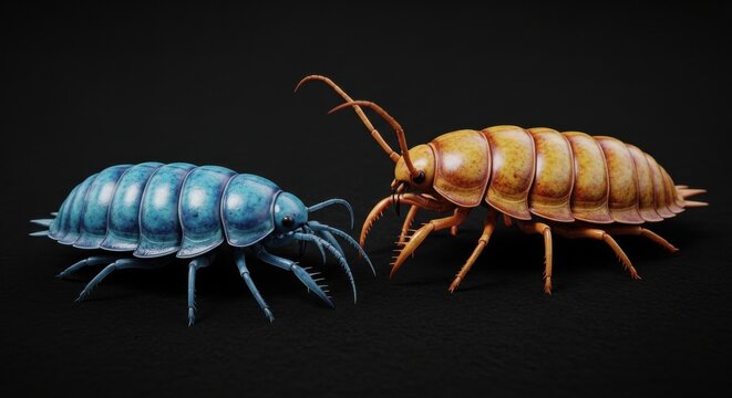Two Detailed Insects Facing Each Other on Dark Background