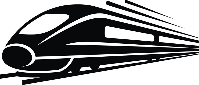 High speed train silhouette vector icon, fast locomotive moving on railway tracks, modern bullet train transport symbol for logistics and travel