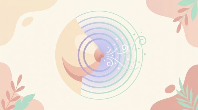 Illustration of a mother nursing her baby demonstrating the flow of milk in a simple design with soft colors and abstract shapes