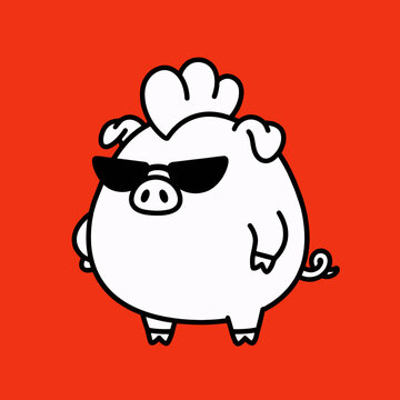 Cartoon pig with cool sunglasses on.