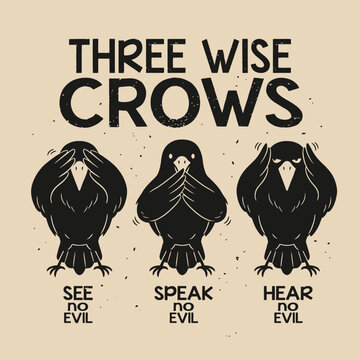 Three wise crows evil symbols.