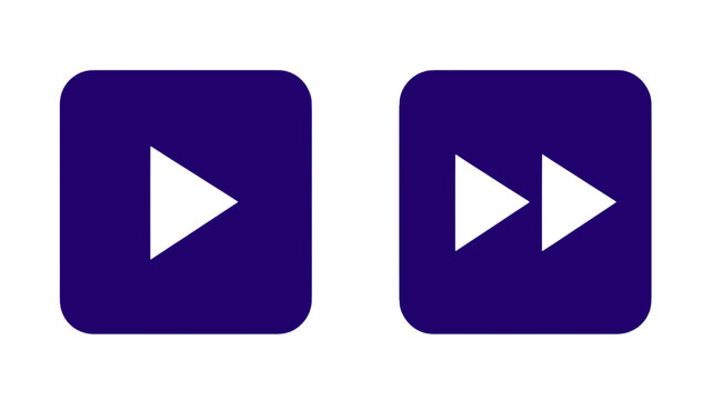 Media playback control symbols featuring play and fast forward buttons in purple rounded squares