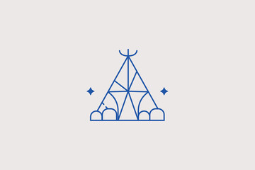 Primitive wigwam teepee tent made of hides line icon for history museum, tribal tourism bureau, camping boutique. Simple vector illustration for ancient housing. © HenryFord