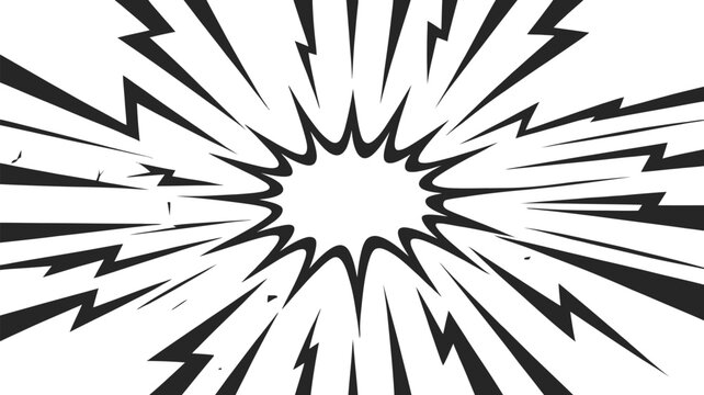 Black and white manga explosion effect, sharp radial burst and lightning strike shapes, dynamic anime style impact background, high energy motion explosion graphic design vector illustration eps 10.