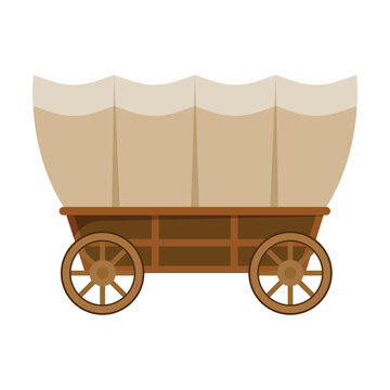 Western covered wagon flat design on white background
