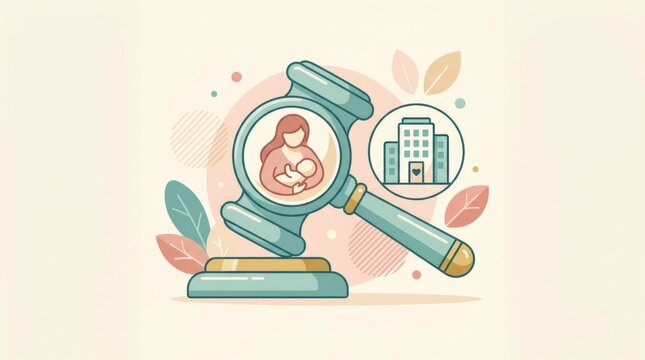 A concept showing a gavel symbolizing legislation related to breastfeeding support for mothers and infants in different environments