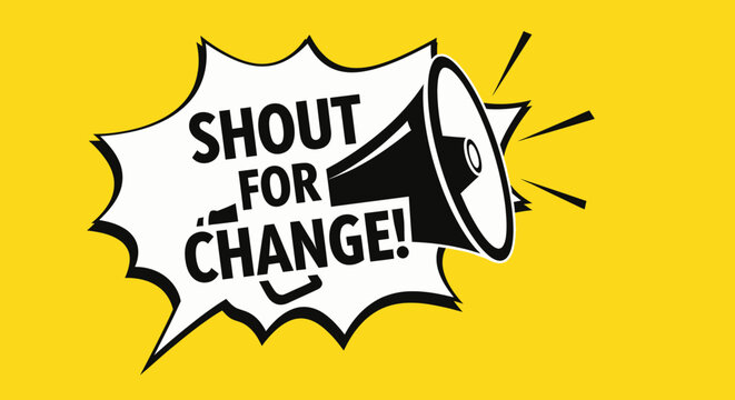 Graphic image of a megaphone conveying a message about advocating for transformation