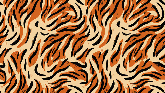 Tiger Stripe Seamless Vector Pattern for Textile Background