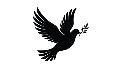 Naklejka premium Flying Dove With Olive Branch Black Silhouette
