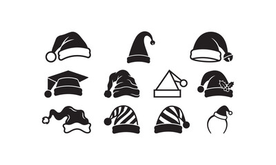 Fototapeta premium Set of various Santa Claus hats silhouettes vector illustration