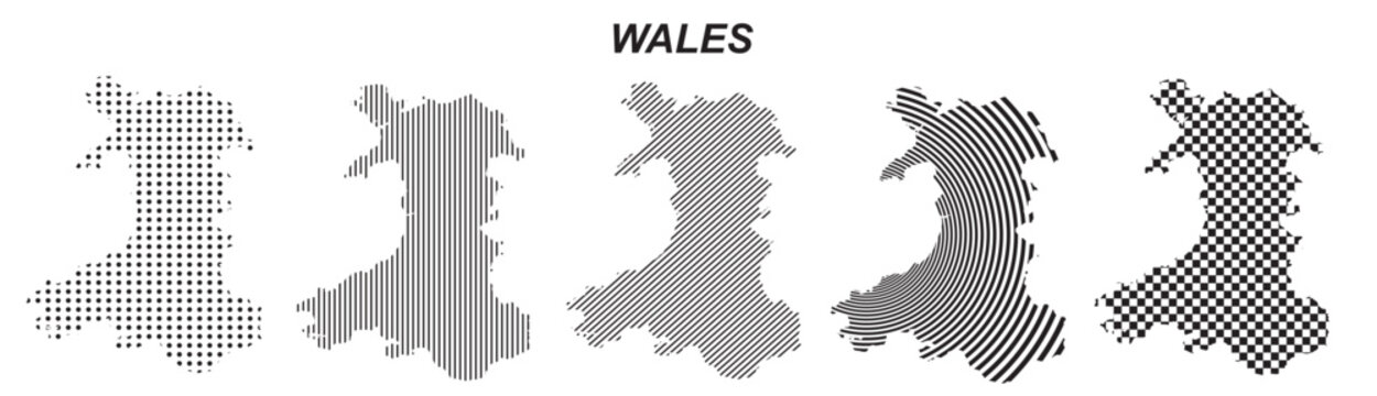 Wales map infographic simple design element, black abstract geometric pattern icon style Wales country landscape outline shape vector illustration