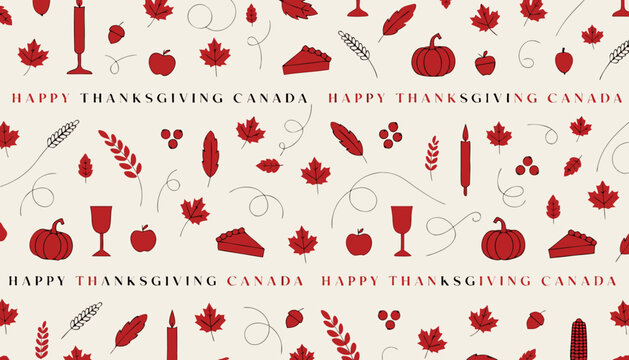 Canadian Thanksgiving, Happy Thanksgiving, Red Pattern, Vector Icons, Thanksgiving Celebration