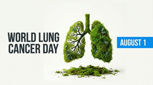 World lung cancer day concept with mossy green lungs on white background