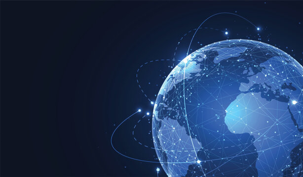Futuristic digital globe with internet communications and telecommunication data transfer.