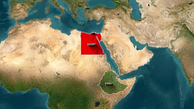 Animated map showing the regions of Egypt and Ethiopia in motion