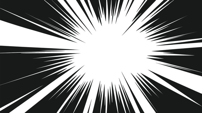 Abstract flash explosion background with radial manga burst, dynamic black and white energy rays, dramatic comic impact and powerful motion effect vector illustration eps 10.