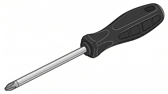 Crosshead screwdriver with ergonomic black handle for repairs and DIY maintenance on white background