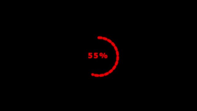 Science Loading white Circle Ring on black background. 100 in the loading ring. Loading Transfer Download Animation from zero to one hundred percent. Circle percentage.