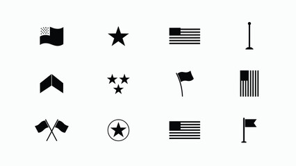 Patriotic icon set featuring american flag designs stars and military symbols on white b. © Parthokumar