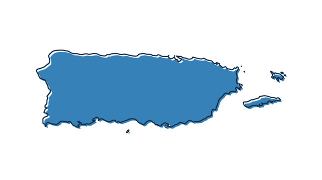 Puerto rico map with blue fill and sketched outline