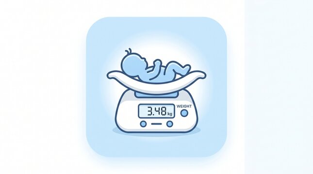 Digital baby scale icon for healthcare and nursery with healthcare, measurement