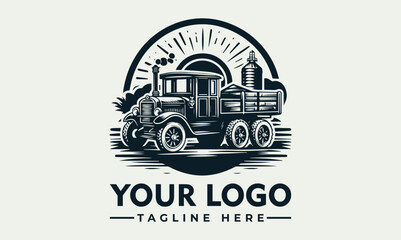 Vintage industrial truck farm transport vector. logo. illustration © nuaari