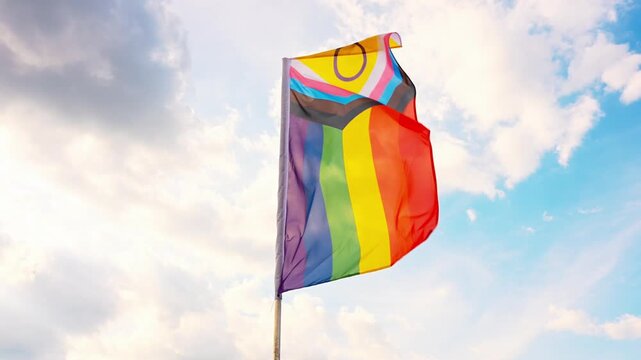 Budapest, Hungary - June 20, 2026 Progress Pride Flag in Wind