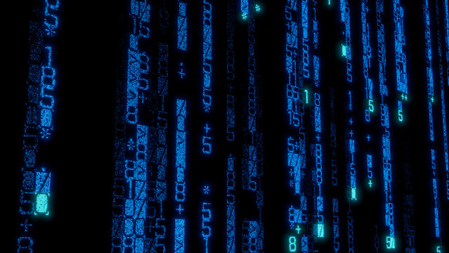 Intricate Pixelated Pattern of Interconnected Blue and Green Lines on Black Background, Ideal for Digital Art, Technology Projects, and E-Commerce Visuals