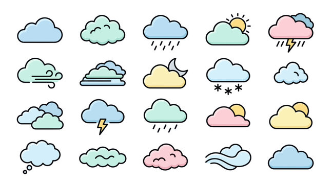 Weather icons with various cloud types.