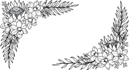 Obraz premium Hand drawn vintage floral corner frame illustration