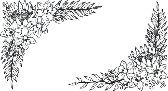 Hand drawn vintage floral corner frame illustration